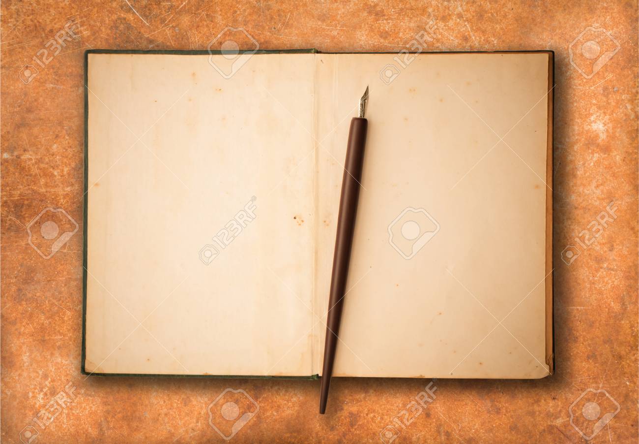 Blank Brown Old Paper With Ink Pen Put On Grunge Table Use For