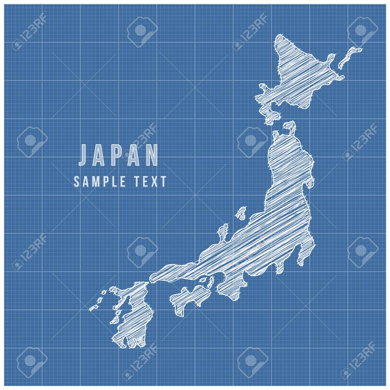 日本地図ベクトル ライン スケッチをグリッドの背景と のイラスト素材 ベクタ Image