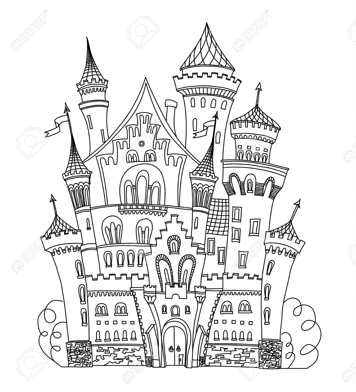 Castle Coloring Book For Adults And Children Vector Illustration - Castle Coloring Book For Adults And Children Vector Illustration