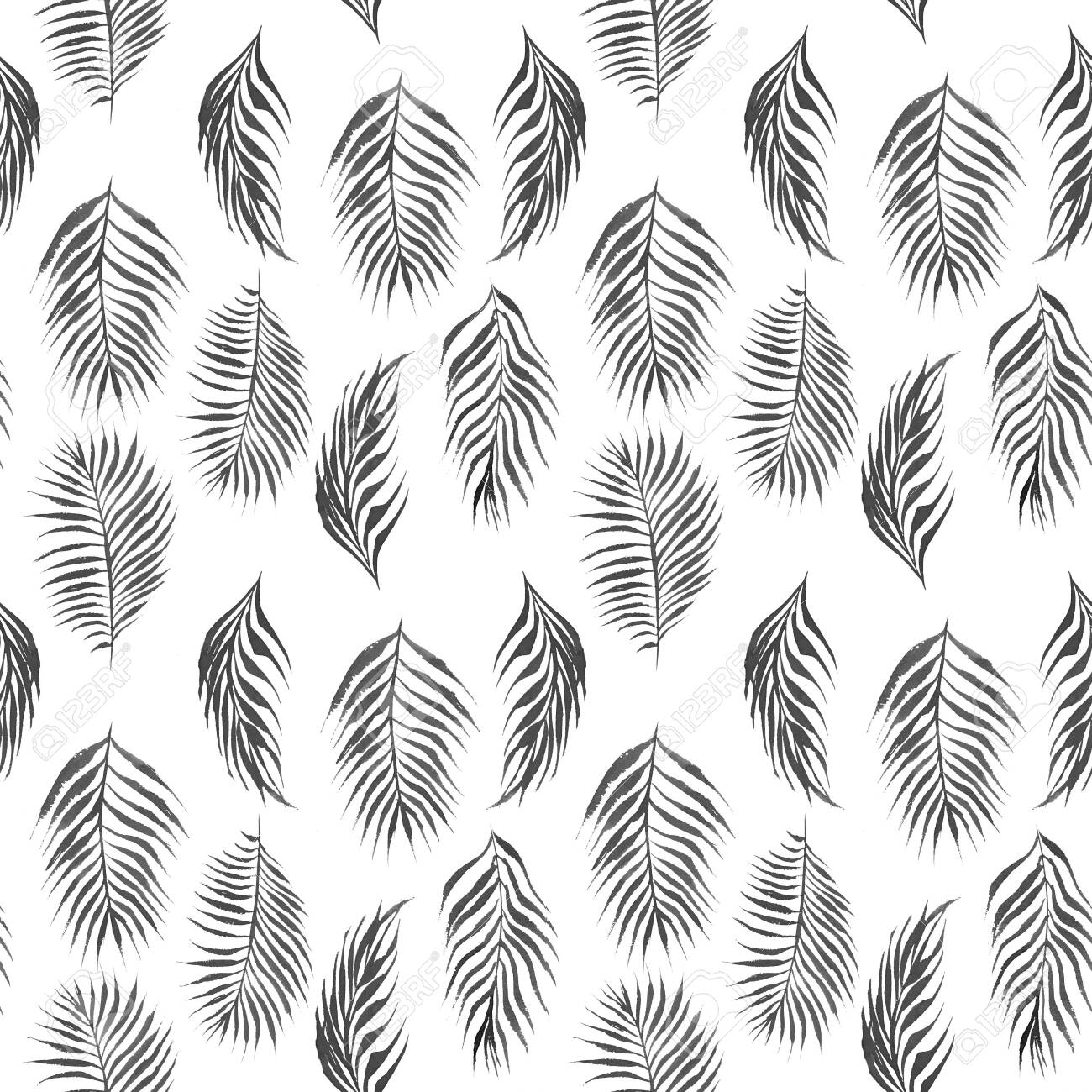 Watercolor Simple Floral Tropical Seamless Pattern With Black