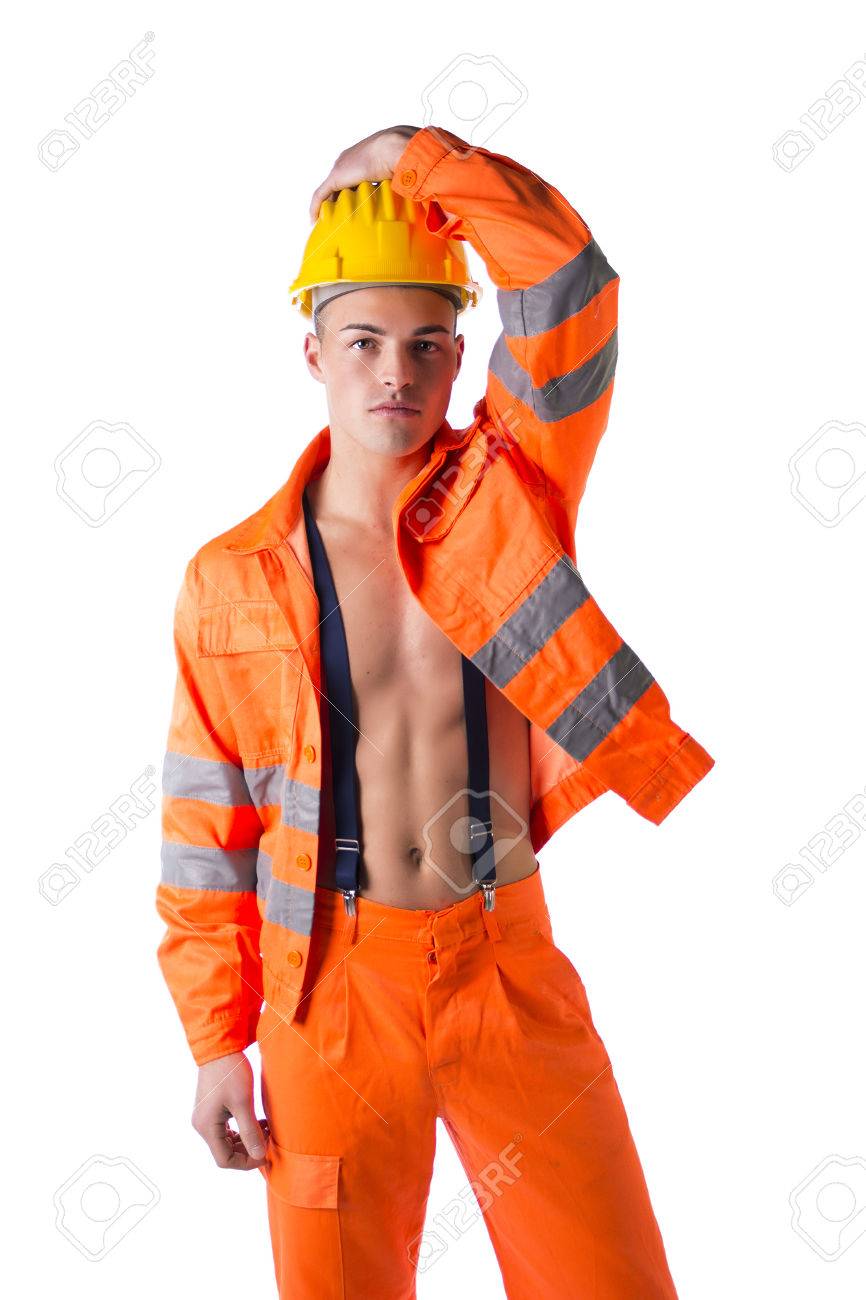 Handsome Young Construction Worker With Orange Suit Stock Photo Picture And Royalty Free Image Image 25934089