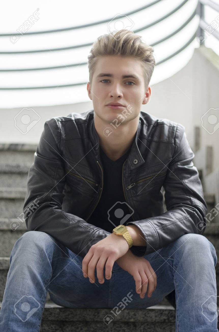 blonde guy leather jacket