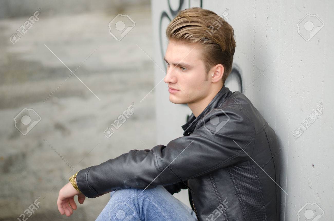 blonde guy leather jacket