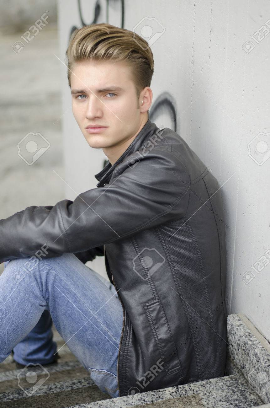 blonde guy leather jacket