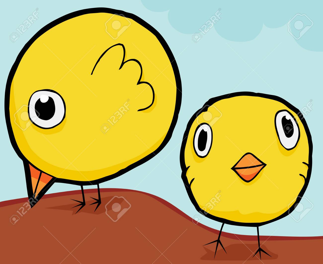 かわいい赤ちゃんの鳥に立っていると食べ物を探してのイラスト素材 ベクタ Image