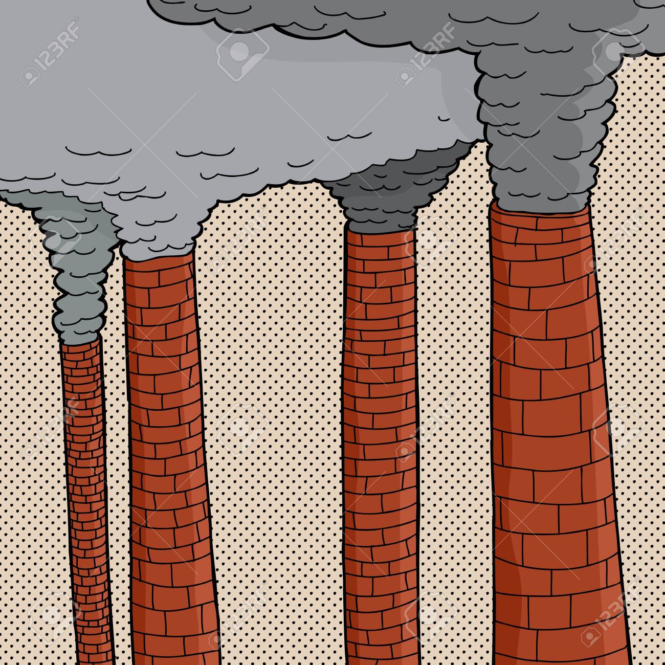 Cuatro viejos ladrillo chimeneas de las fábricas contaminantes de ... Chimeneas de ladrillo