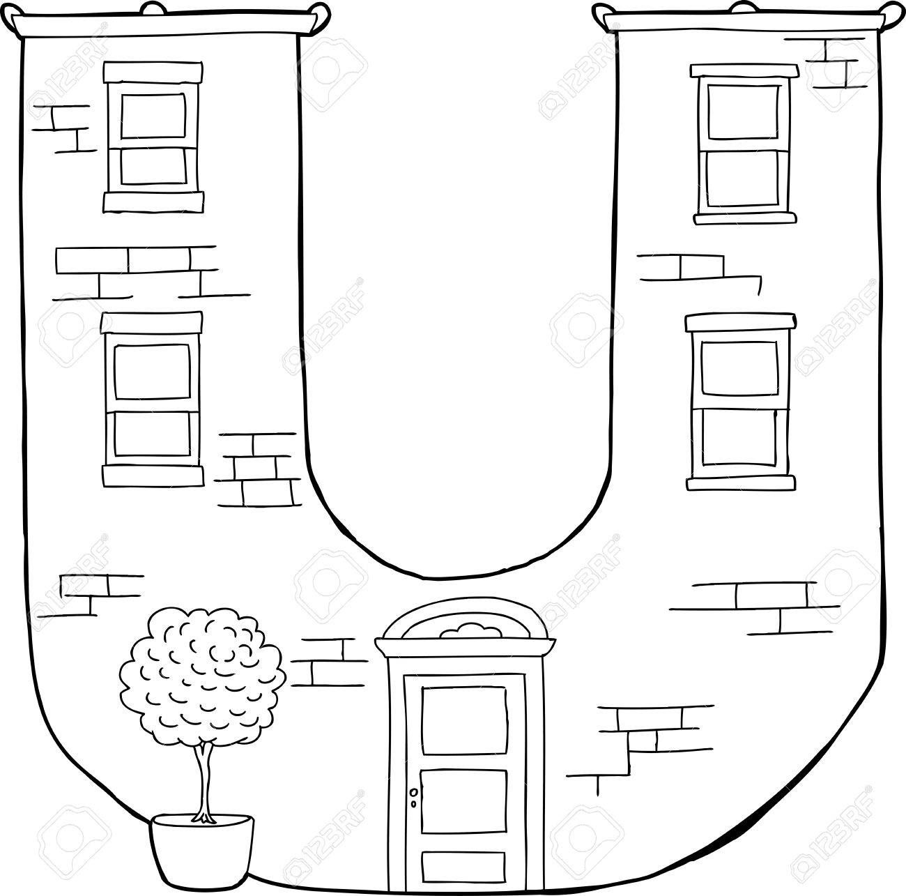 Outlined Brick Apartment Building In Shape Of Letter U Royalty ... Outlined Brick Apartment Building In Shape Of Letter U Royalty ...