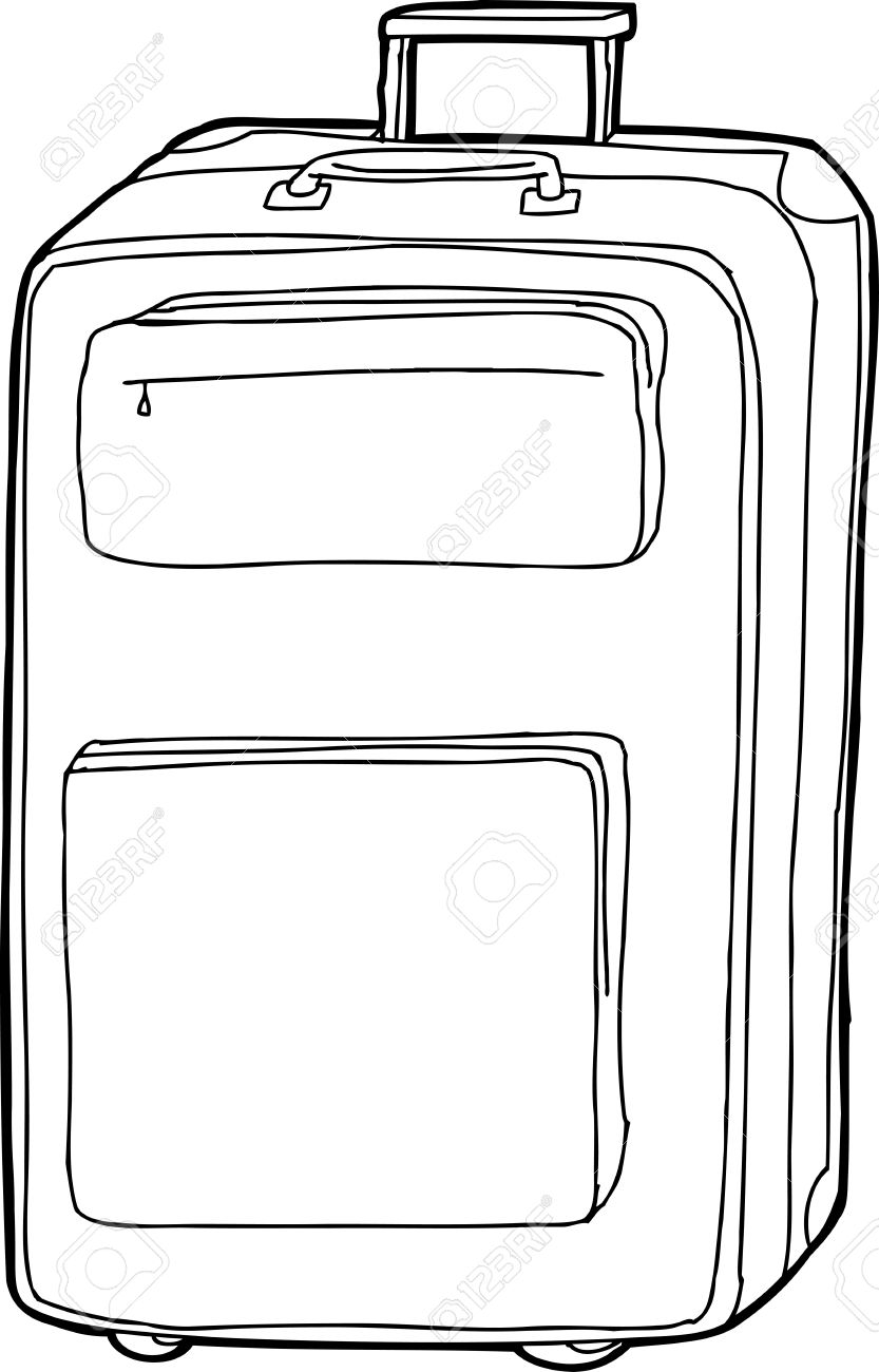 Outline of hand drawn cartoon suitcase over white