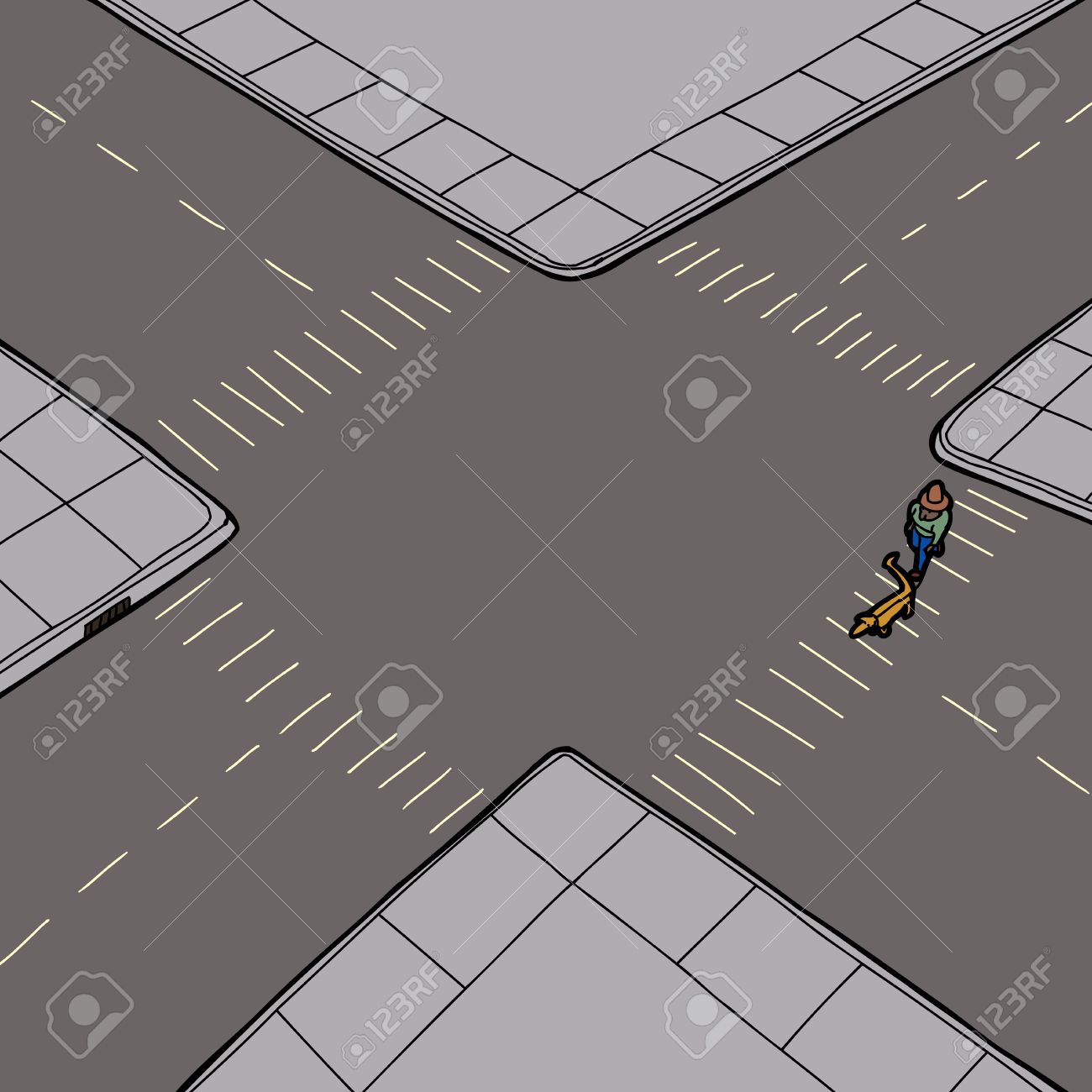 ペットとの交差点で通りの横断歩道のイラスト素材 ベクタ Image