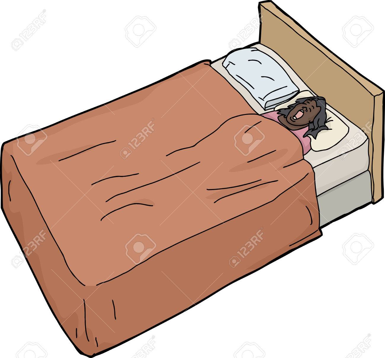 ベッドの上で眠っていびきをかく女性の手の描かれた漫画のイラスト素材 ベクタ Image