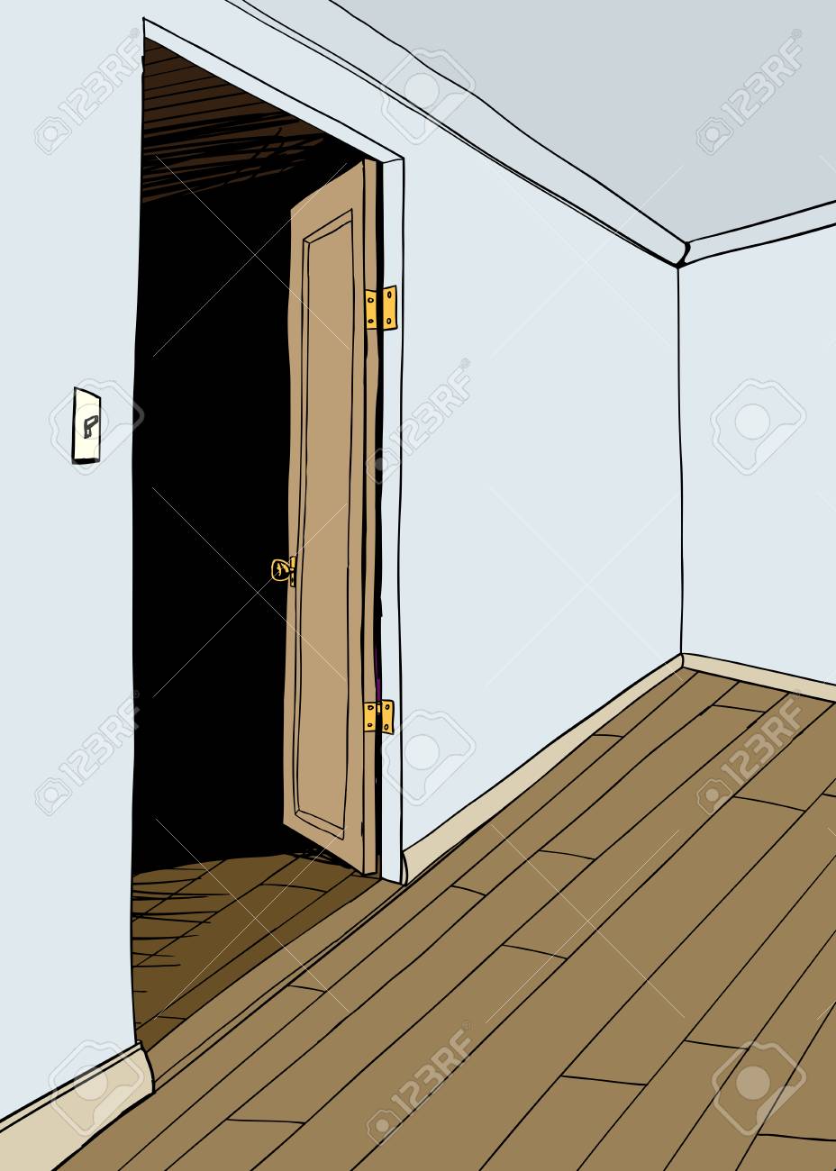 ドアを開けてと空の部屋の背景イラスト のイラスト素材 ベクタ Image