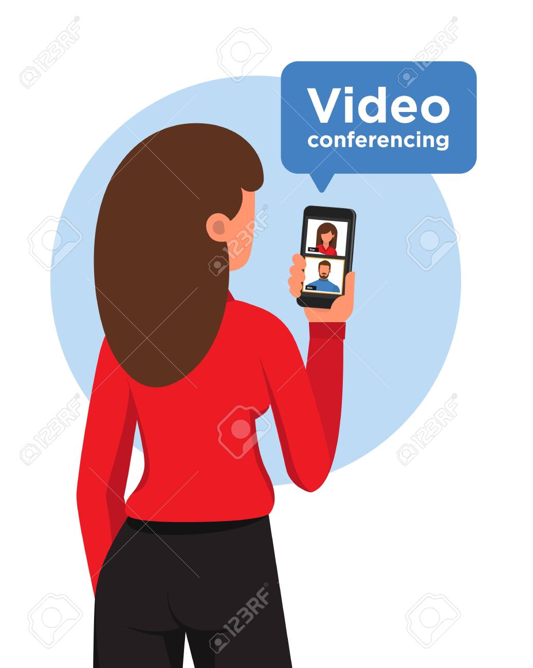 video conferencing background on Close Up Of A Stand Up Woman From Behind Communicating By Video Royalty Free Cliparts Vectors And Stock Illustration Image 145317248