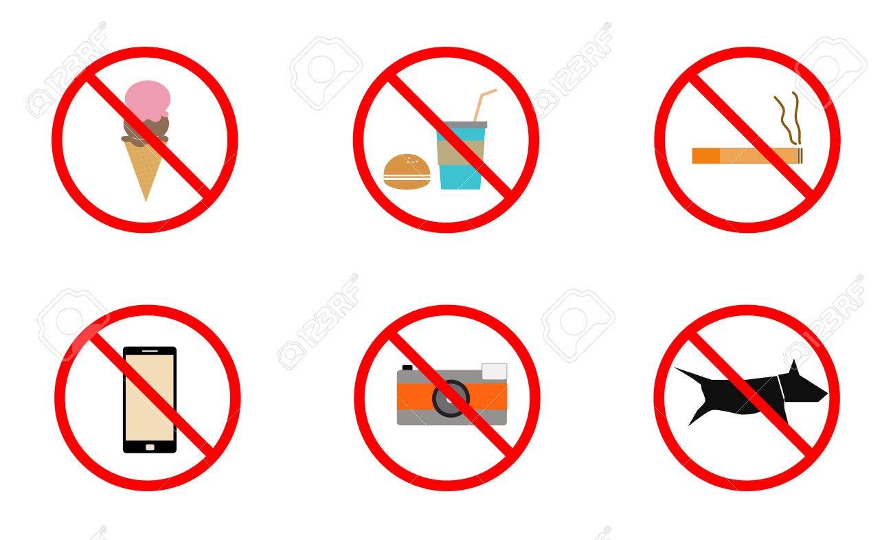 no smoking no cell phone no dogs and no eating prohibited signs no cell phones signs