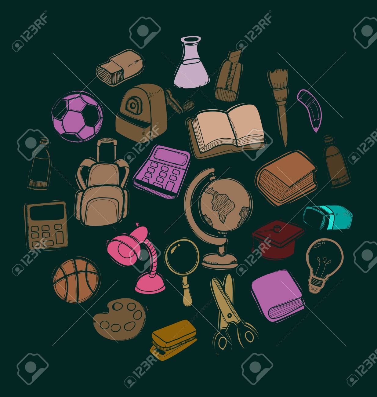 Illustration Of Freehand Drawing School Items Royalty Free Cliparts Vectors And Stock Illustration Image
