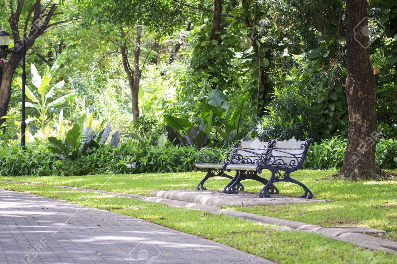 Bench In A Park In Spring Time Nature Background Stock Photo Picture And Royalty Free Image Image