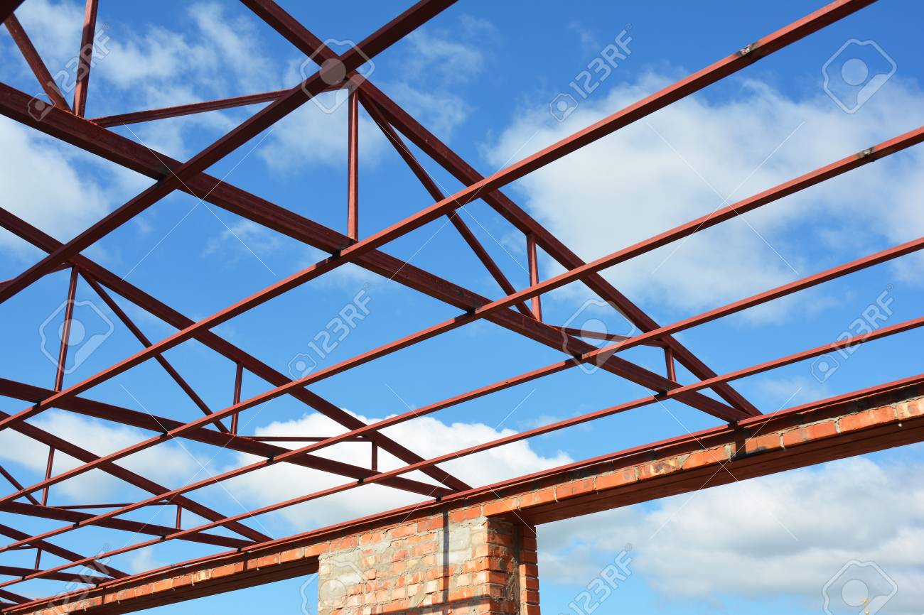 metal roofing construction roofing construction new steel roof trusses details with clouds sky background - Metal Roof Trusses metal roofing construction roofing construction new steel roof trusses details with clouds sky background - Metal Roof Trusses