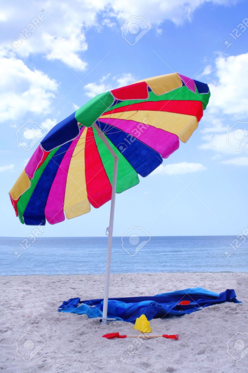 beach towels and umbrellas