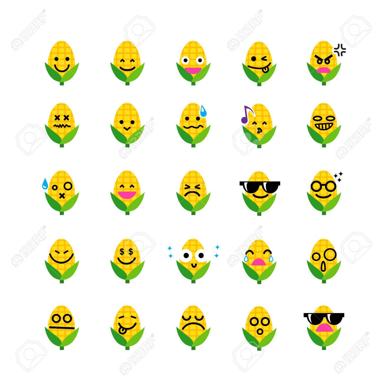 Collection Of Difference Emoticon Icon Of Corn On The White Background Royalty Free Cliparts Vectors And Stock Illustration Image