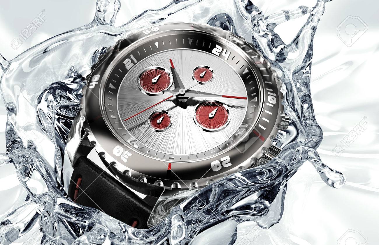 水 3 D イラストレーションに落ちる美しい時計 の写真素材 画像素材 Image