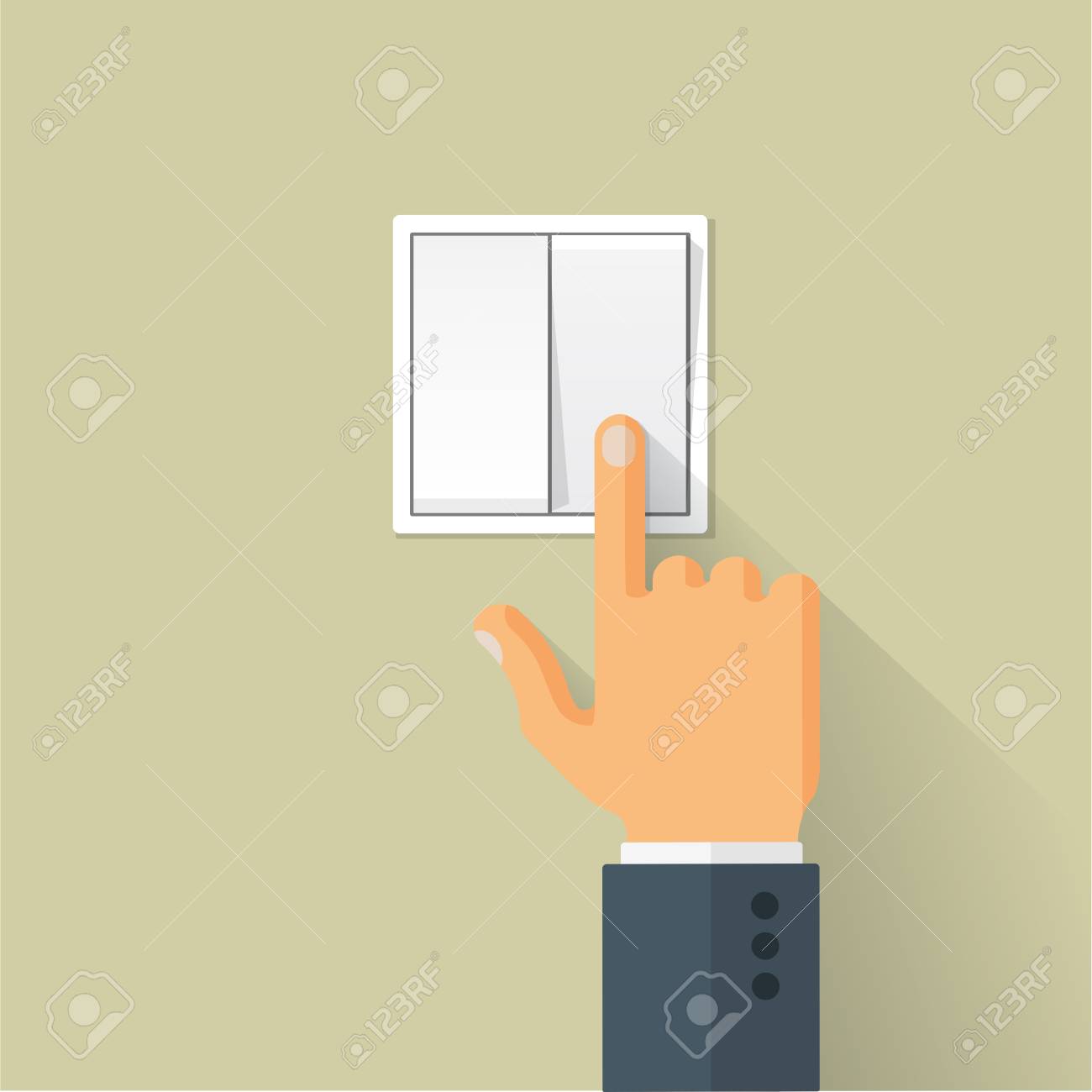 Hand Turning On The Light Switch. Turning Off Light Toggle. Flat Style  Vector Concept Illustration With Long Shadow. Royalty Free SVG, Cliparts,  Vectors, and Stock Illustration. Image 72944114., image size:1300x1300