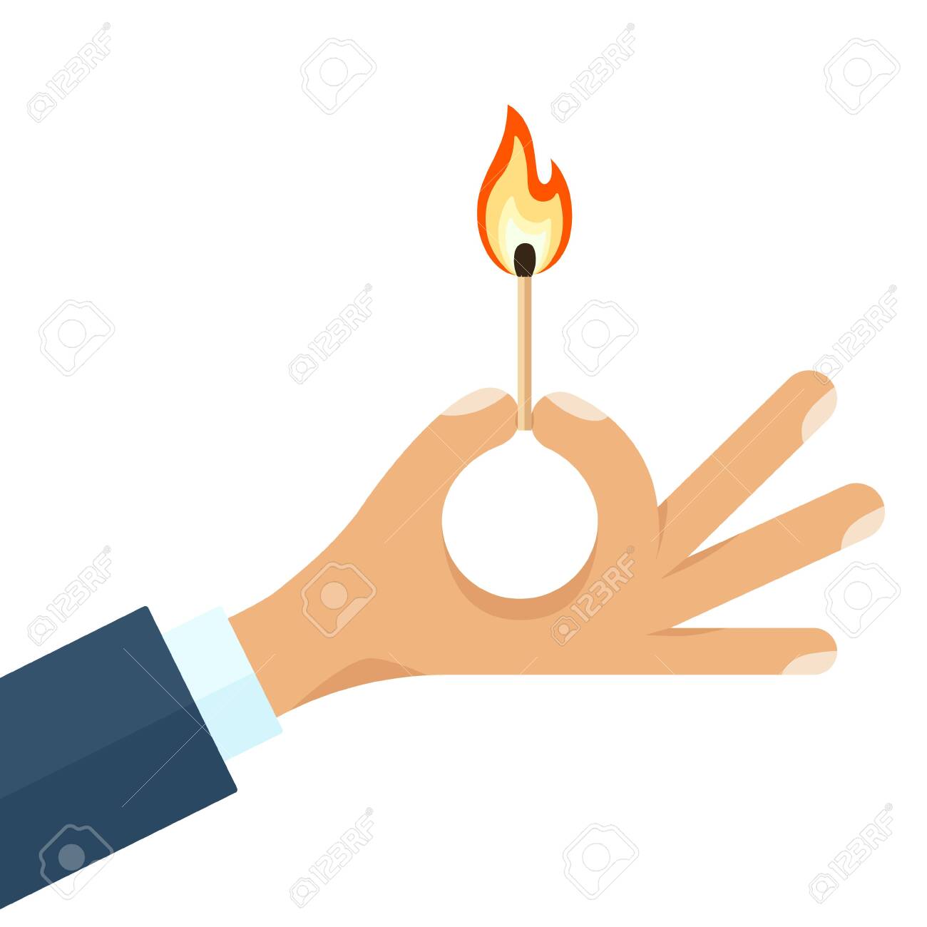 Hand Holding A Burning Match Stick With Fire Flat Cartoon Style Royalty Free Cliparts Vectors And Stock Illustration Image 137364247