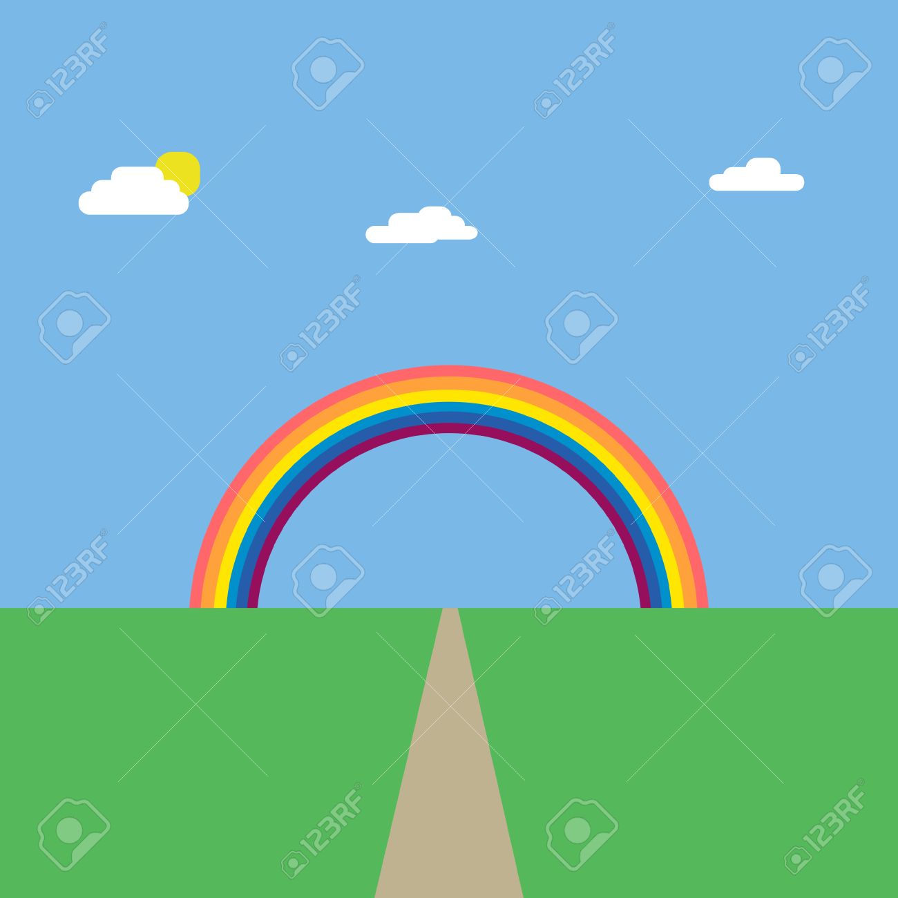 青い空と虹の下の未舗装の道路と緑自然のベクトル イラスト背景風景のイラスト素材 ベクタ Image 青い空と虹の下の未舗装の道路と緑自然のベクトル イラスト背景風景のイラスト素材 ベクタ Image