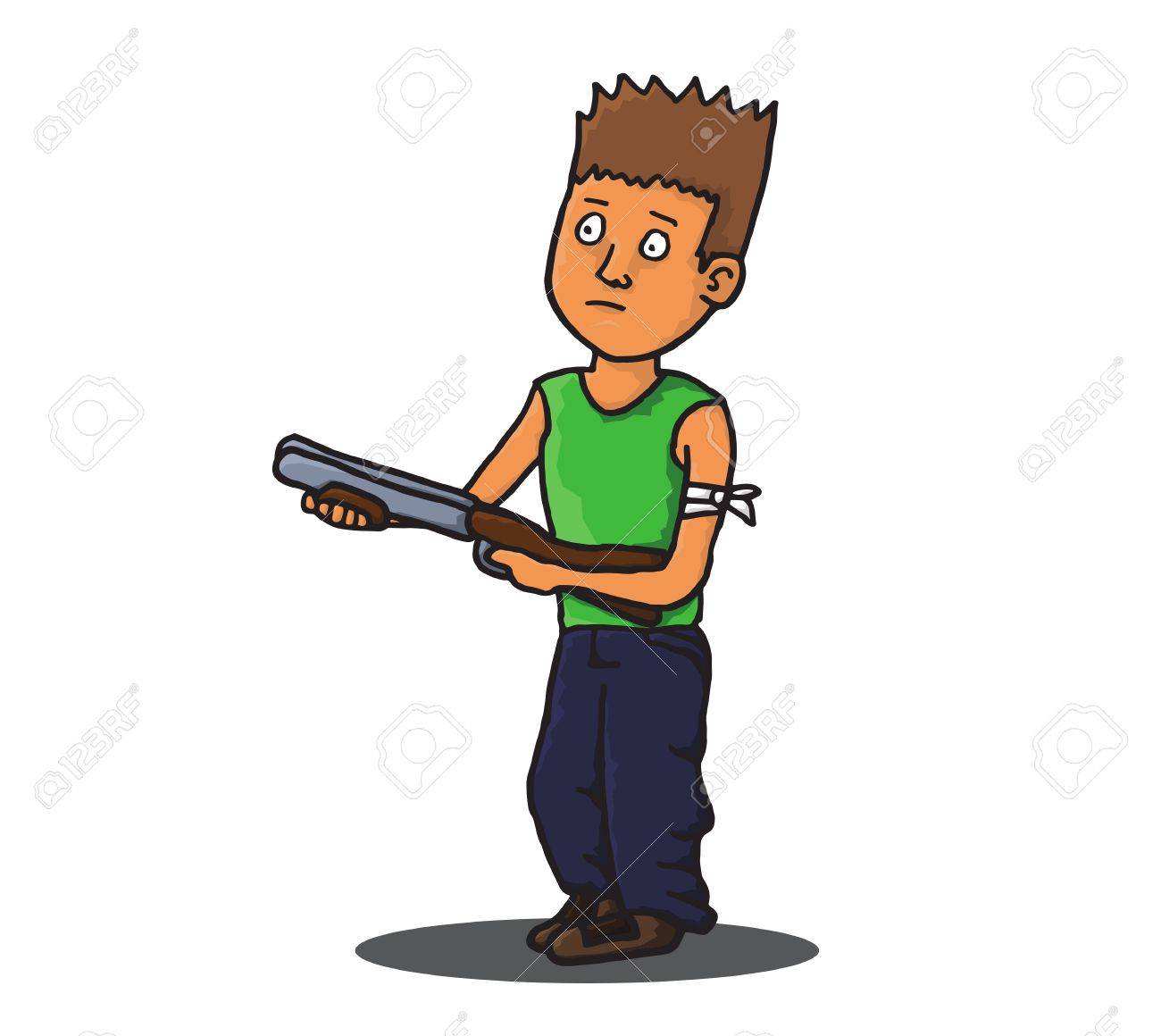 ゆっくり歩いて銃で怖がっている少年 ベクトル文字図のイラスト素材 ベクタ Image