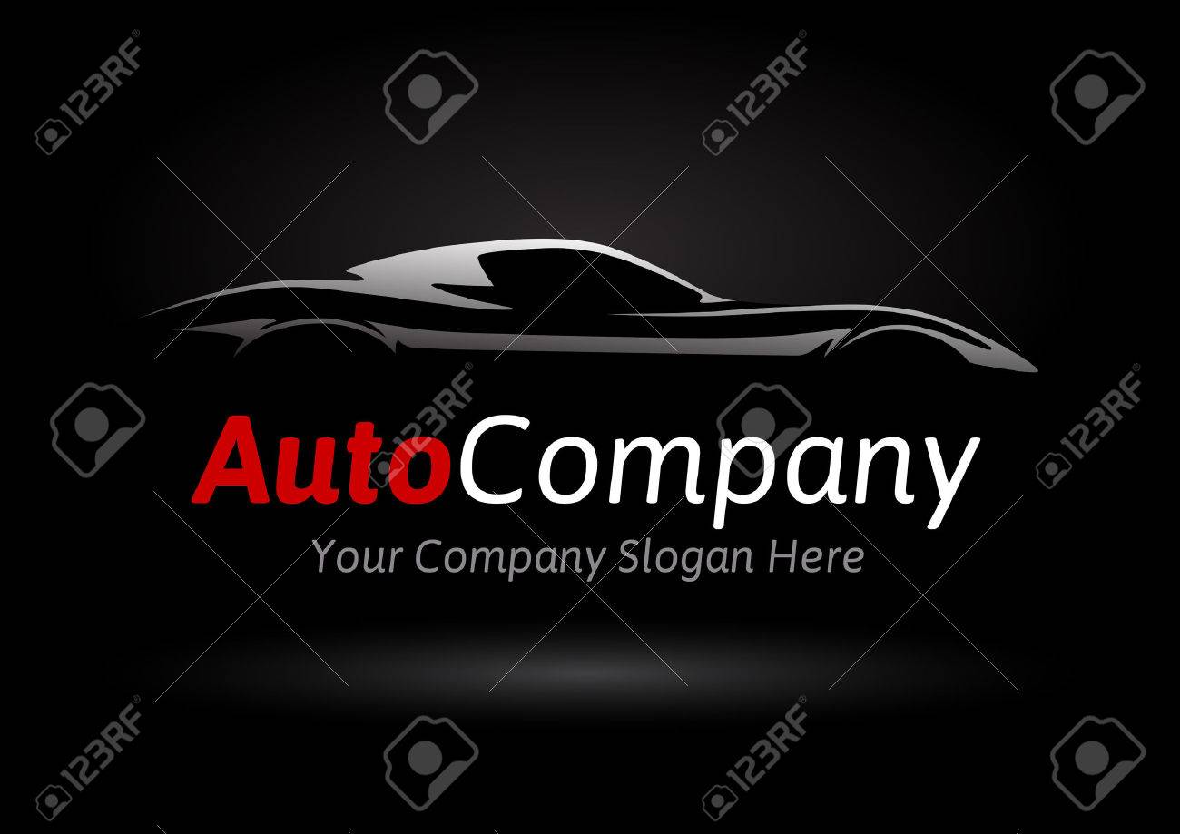 黒い背景にスポーツカー シルエットでモダンな自動車会社デザイン コンセプトベクトルの図 のイラスト素材 ベクタ Image