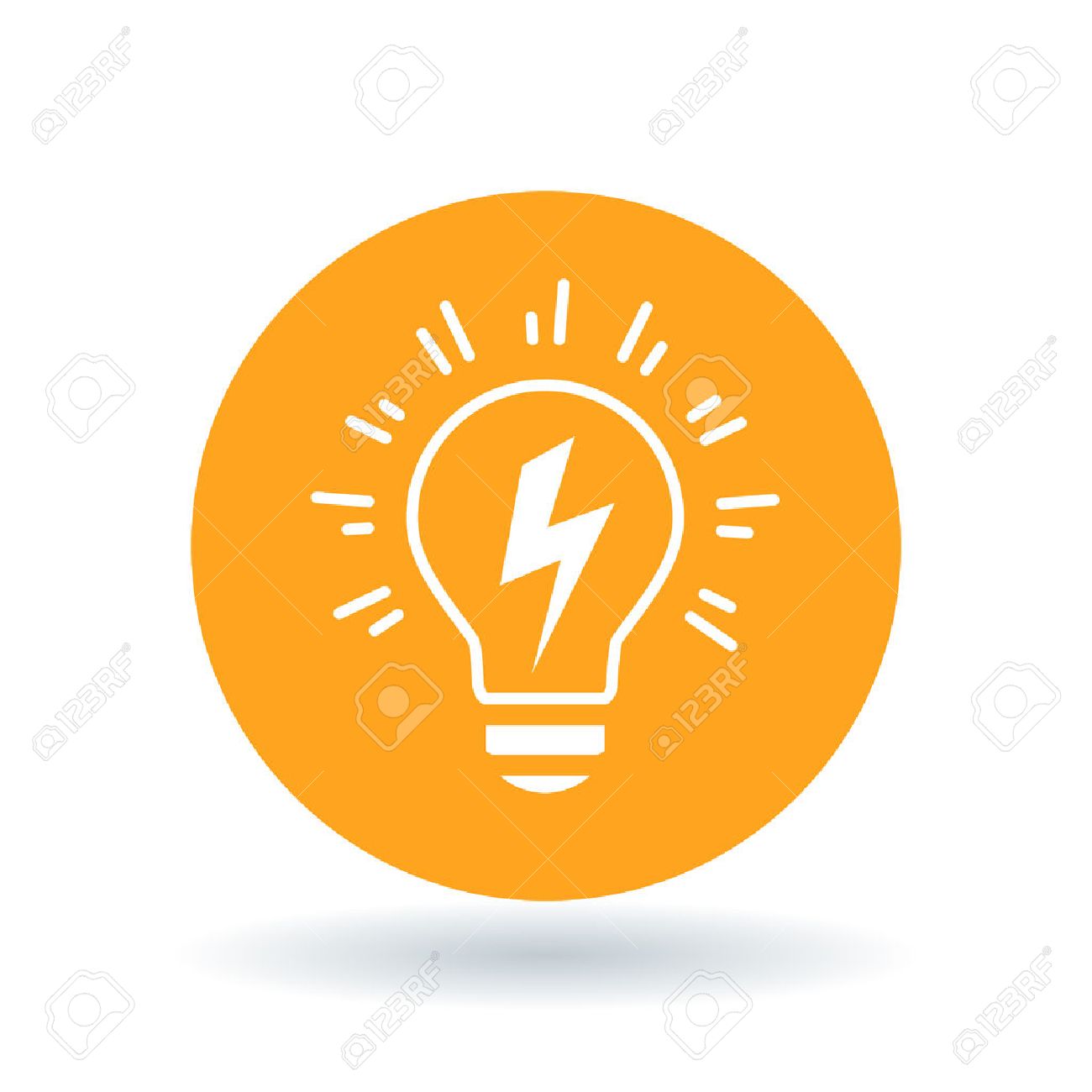 概念的な電球アイデア アイコン 電球フラッシュ サイン 電球電気シンボル オレンジ色の円の背景に白い電球ボルト フラッシュ アイコン ベクトルの図 のイラスト素材 ベクタ Image