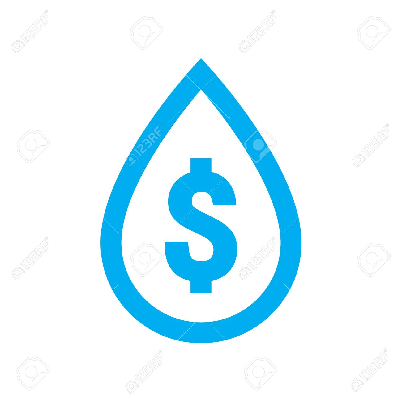 Costo del agua y guardar icono. Símbolo de dólar azul en signo de gota de agua aislado sobre fondo blanco. Ilustración vectorial - 98528132
