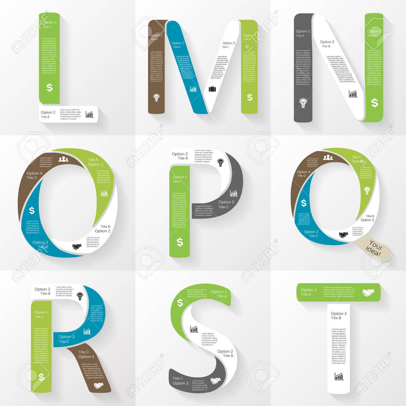 Vector De Fuente Infografia Diagrama Presentacion Letras L M N O P Q R S T Concepto De Negocios Con Opciones Partes Etapas O Procesos Ilustraciones Vectoriales Clip Art Vectorizado Libre De
