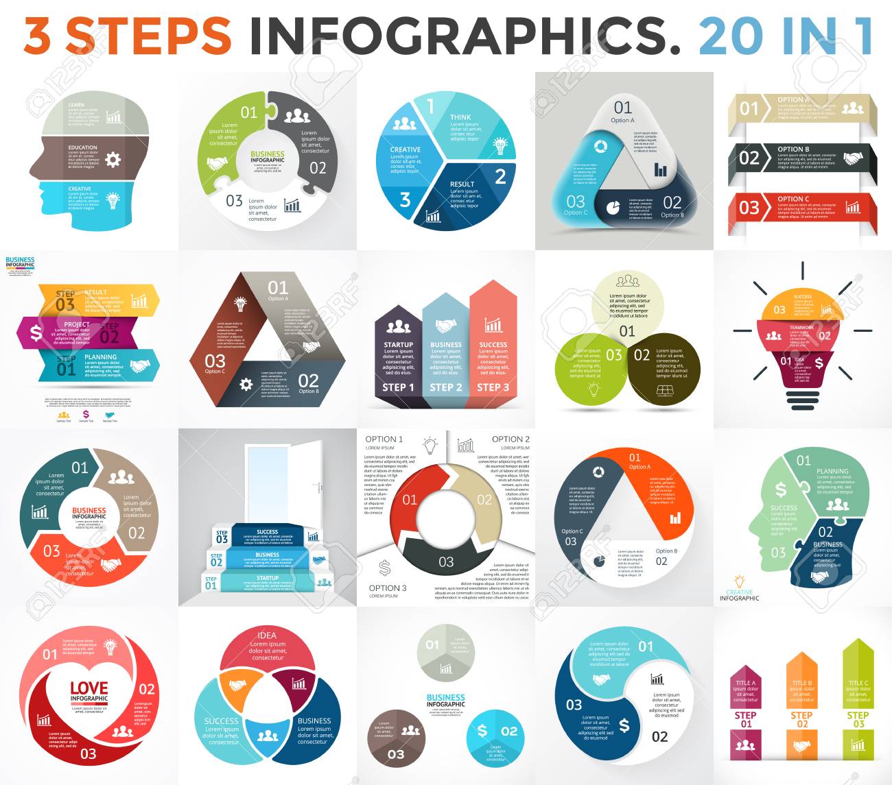 Vektorkreis Infografik Set Business Diagramm Pfeile Grafik Start Logo Prasentationen Idee Kreisdiagramm Datenoptionen 3 Teile Schritte Prozesse Menschliches Gehirn Treppen Oko Blatter Herz Zeichen Puzzle Lizenzfrei Nutzbare Vektorgrafiken