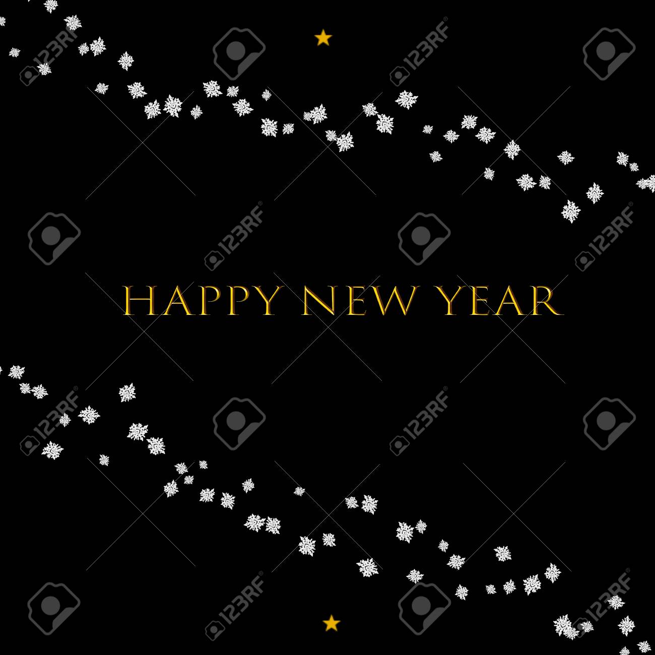 雪の結晶のシンプルな黒ハッピーニューイヤー カード の写真素材 画像素材 Image
