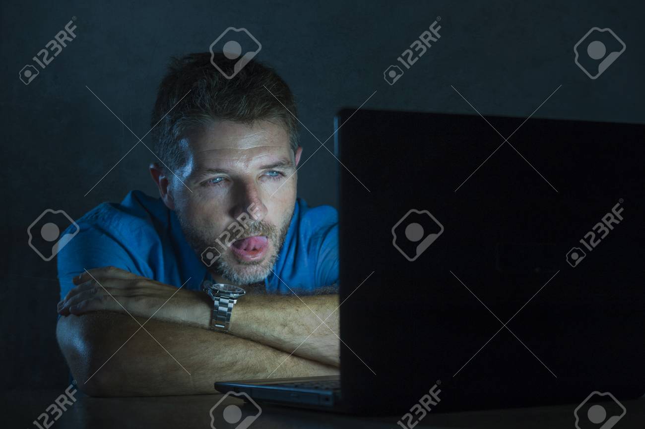Excited Sex Addict Man Watching Porn