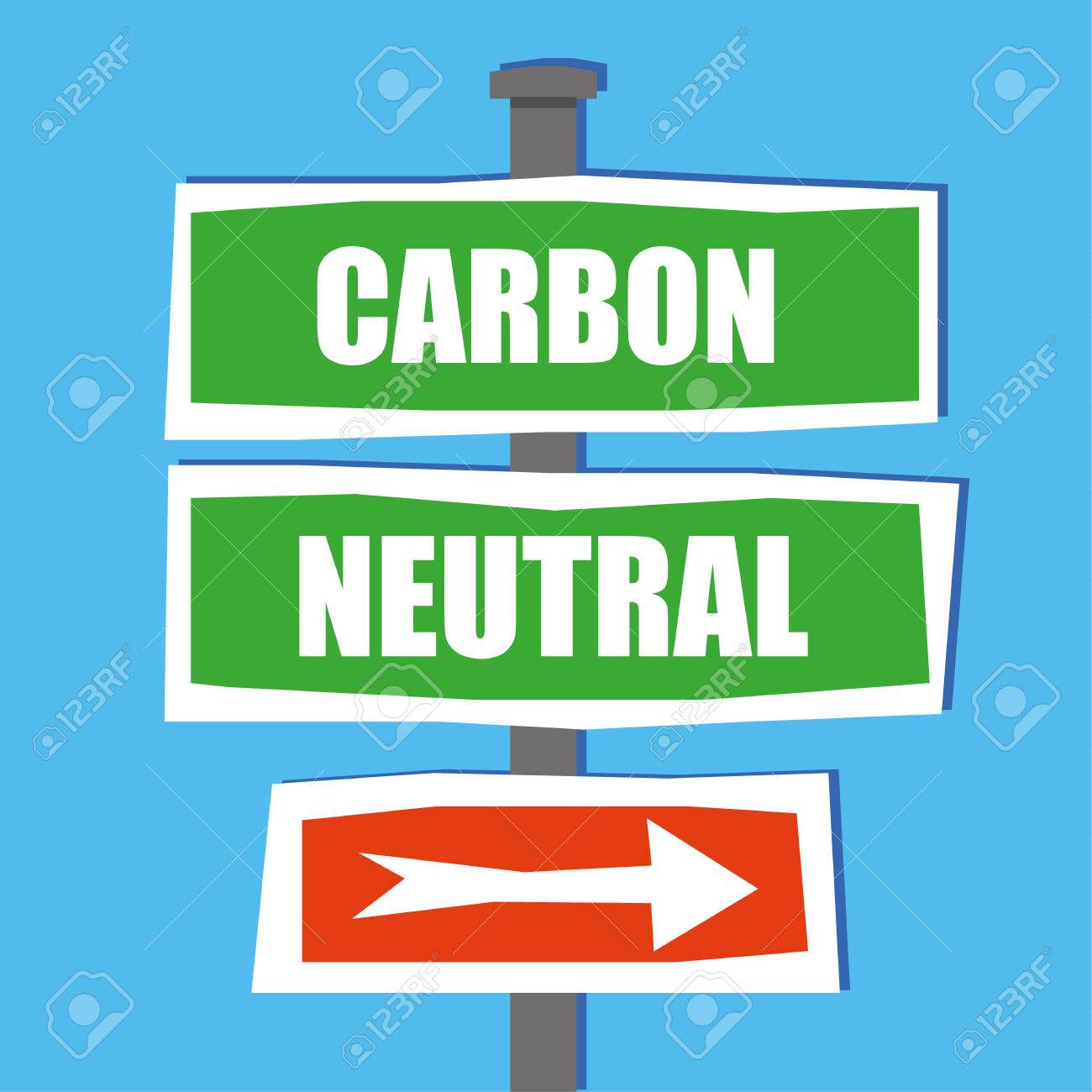 道路交通や通りの名前に言葉のカーボン ニュートラルでの描画スタイルを追加白いテキストとこの方法を指す矢印手に立っているポールに署名します のイラスト素材 ベクタ Image