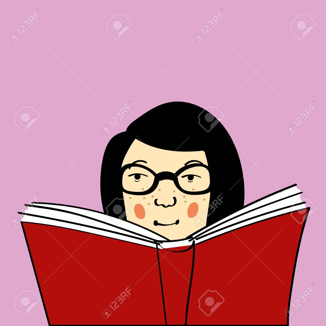 若い女性や少女そばかすとメガネ 本の虫 大きな赤い本を読んでします のイラスト素材 ベクタ Image 若い女性や少女そばかすとメガネ 本の虫 大きな赤い本を読んでします のイラスト素材 ベクタ Image