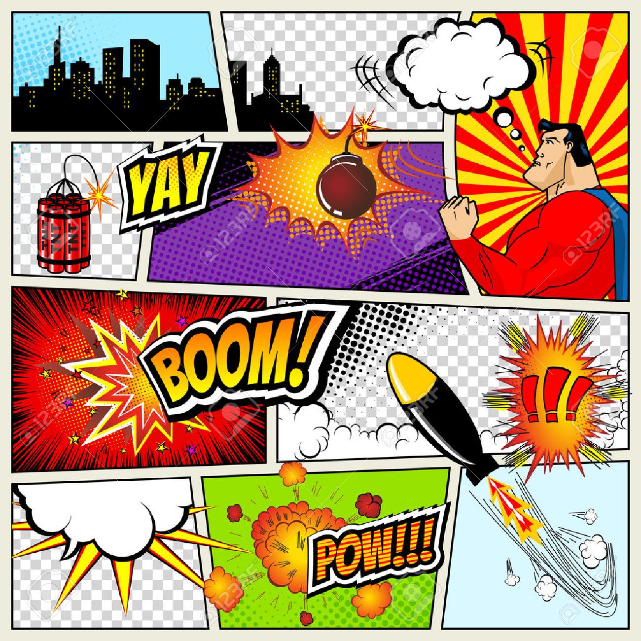 comics template vector retro comic book speech bubbles illustration