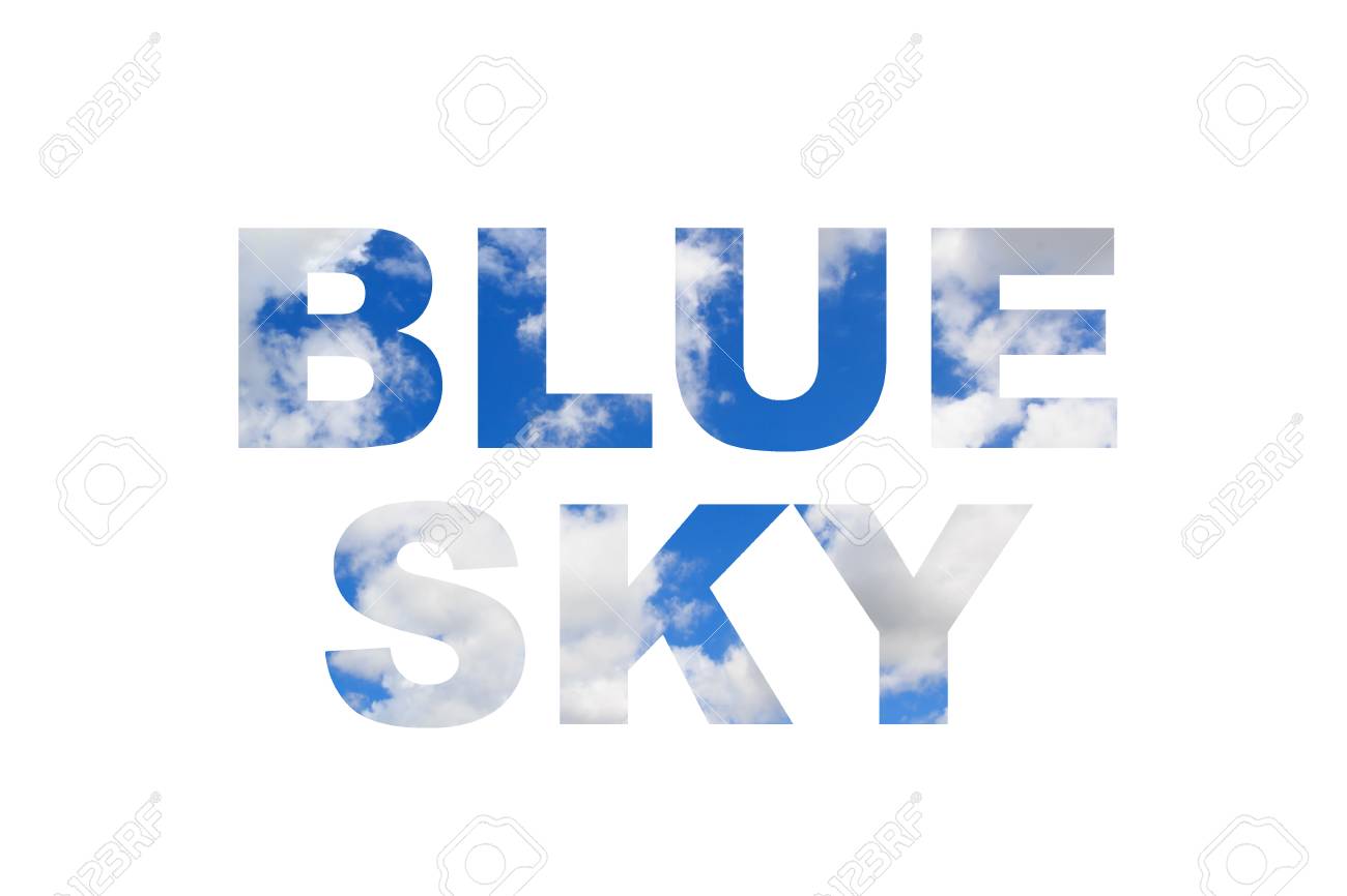 blue sky word clipping mask style on white background