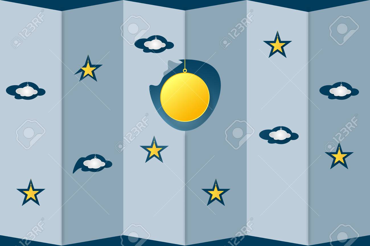 Zigzag Folding Paper Design Of Full Moon Clouds And Stars In The Night As Paper Art And Craft Style Concept Vector Illustrator Royalty Free Cliparts Vectors And Stock Illustration Image