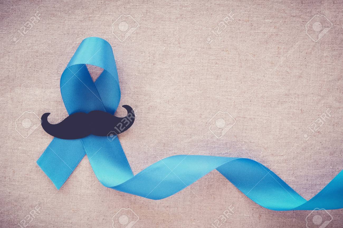light blue ribbons with mustache prostate cancer awareness
