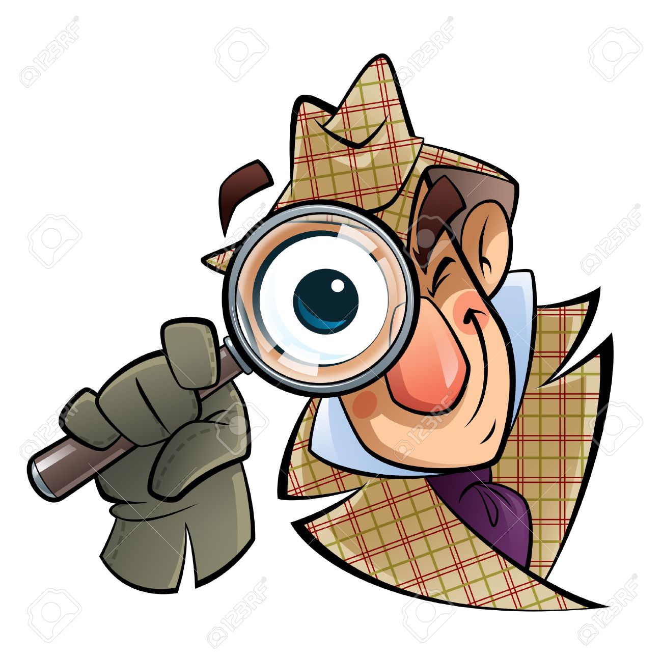 A Cartoon Investigator With A Huge Glass And Eye Is Looking Stock Photo Picture And Royalty Free Image Image 19529148