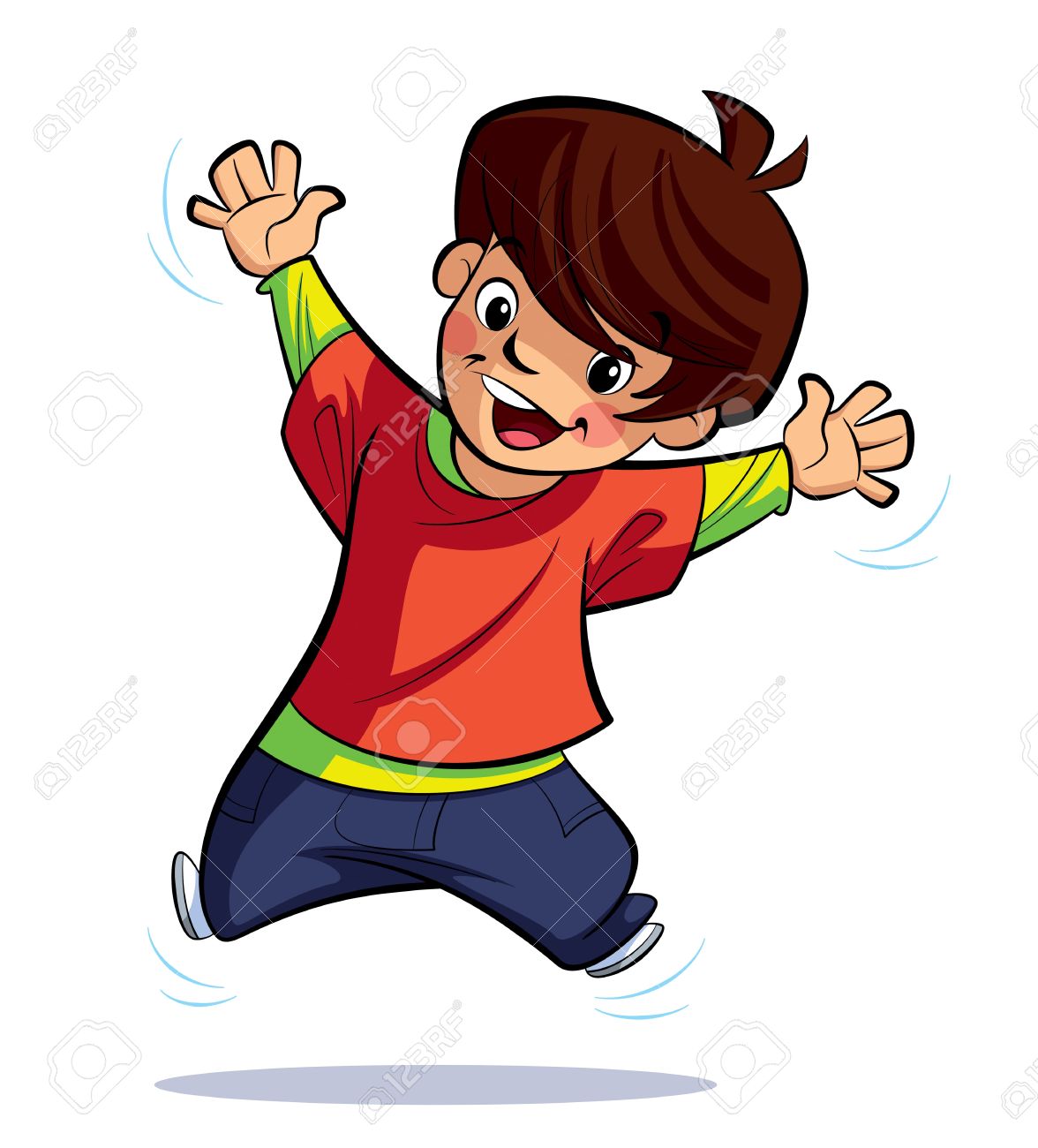 An Excited Little Boy Is Jumping Waving Its Hands Stock Photo, Picture and  Royalty Free Image. Image 20560916., image size:1176x1300
