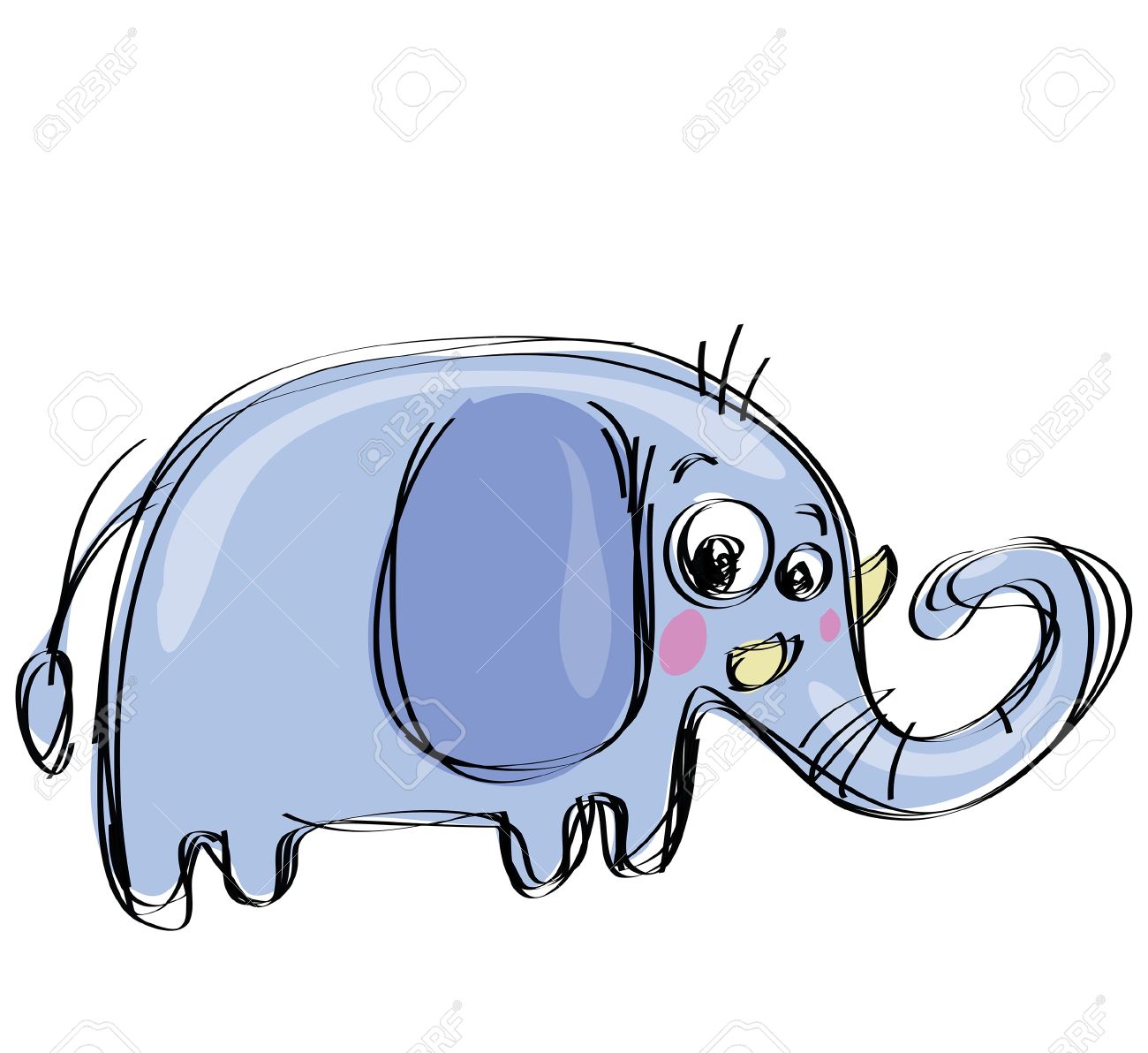 Cartoon Bebe Elephant Dans Un Style De Dessin Enfantin Naif Avec De Grandes Oreilles Clip Art Libres De Droits Vecteurs Et Illustration Image