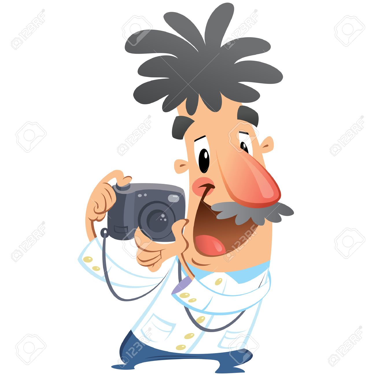 私たちを見て彼のカメラでの写真をプロのカメラマン撮影の漫画ベクトル イラスト のイラスト素材 ベクタ Image