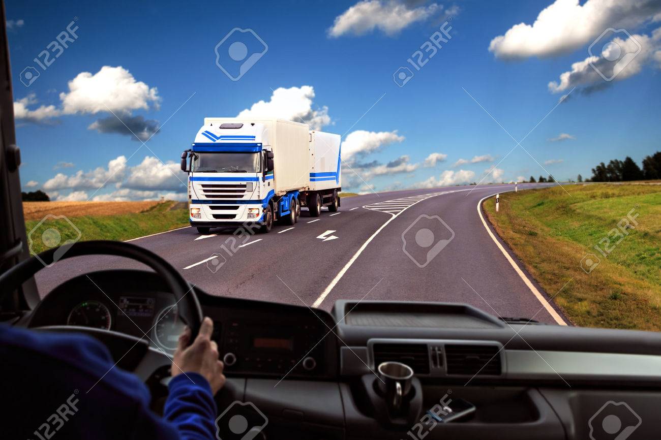 driver view from the cockpit of a truck on the road - 28909350 driver view from the cockpit of a truck on the road - 28909350