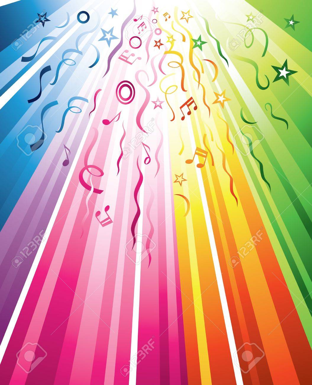 A festive multicolored design with streamers, notes and stars - 11646335 A festive multicolored design with streamers, notes and stars - 11646335