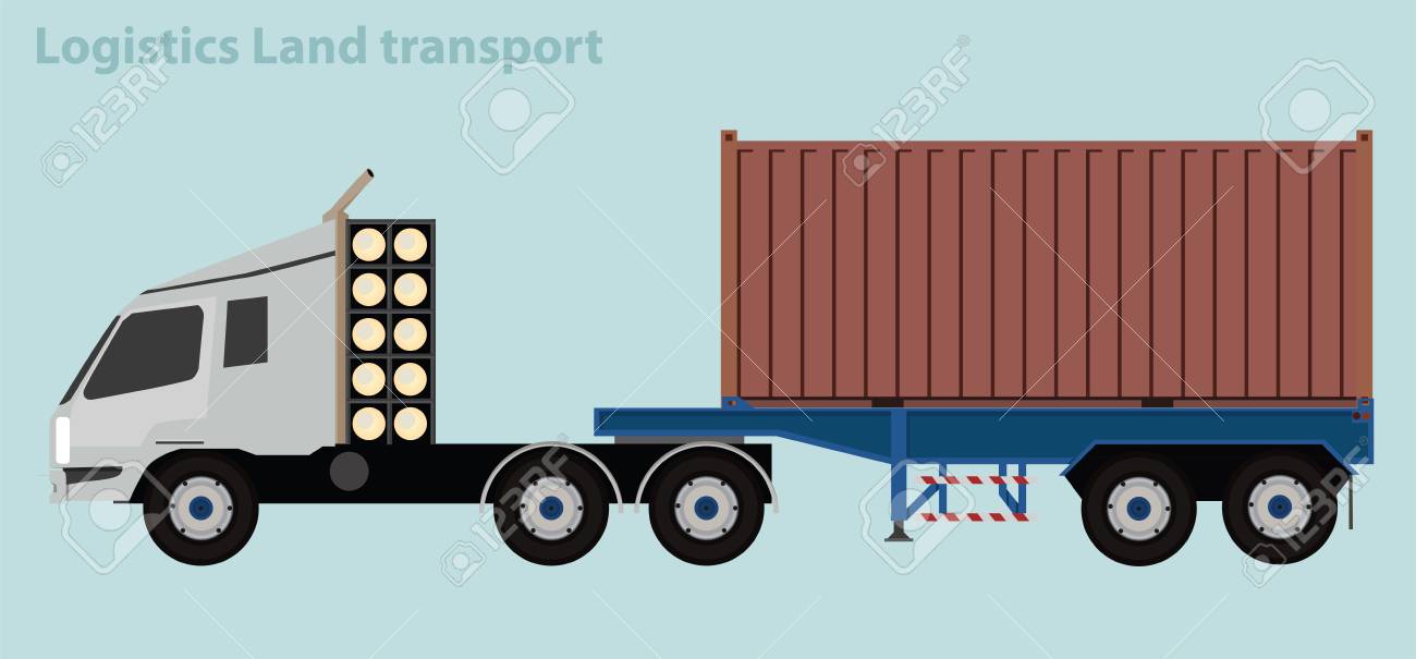 物流土地輸送貨物のコンテナ トラック のイラスト素材 ベクタ Image