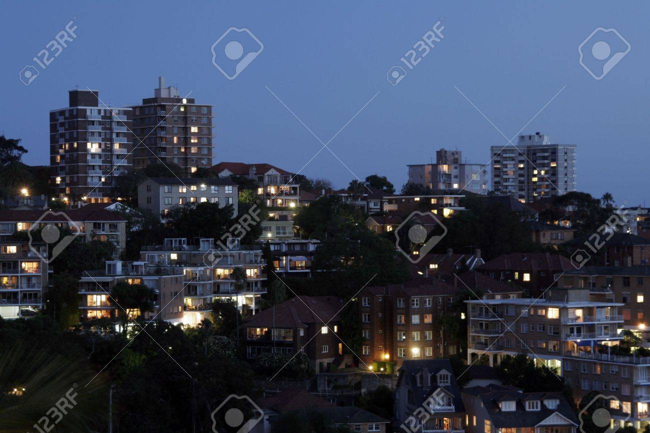 residential suburb at night urban buildings australia stock photo