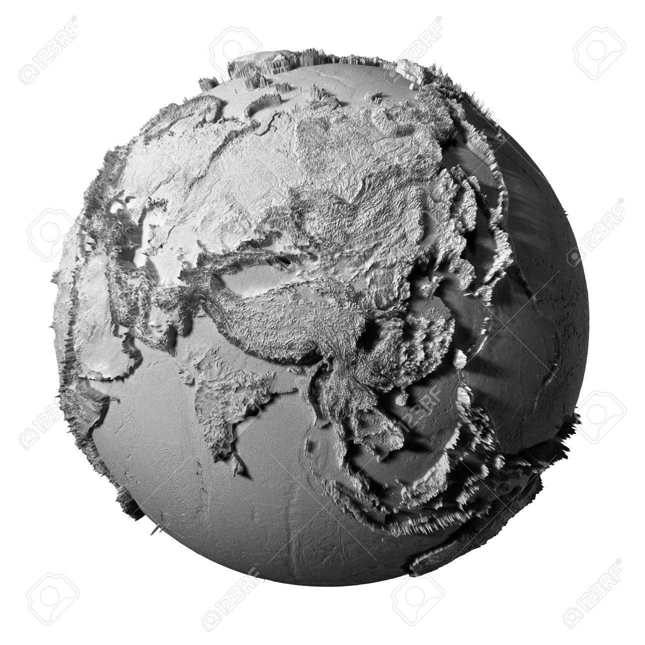 惑星の地球の白い背景 アジア 3 D イラストレーション上で分離の現実的なモデル の写真素材 画像素材 Image