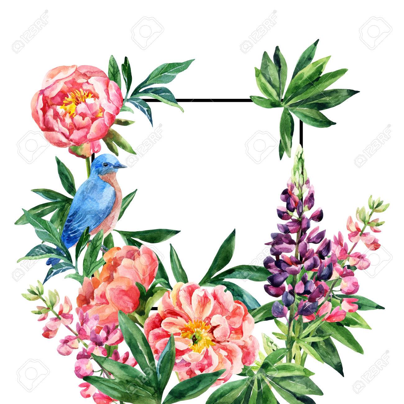 watercolor garden flowers card